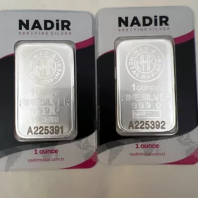 2x 1 Oz 999 Silver Bar NADIR Metal Rafineri Mint Sealed In Assay With Serial #s • $59