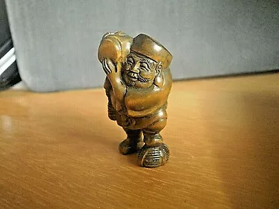 £24.99 • Buy Hand Carved Wood Netsuke Japanese Man Plays Drum On Shoulder Collectable Figur.2