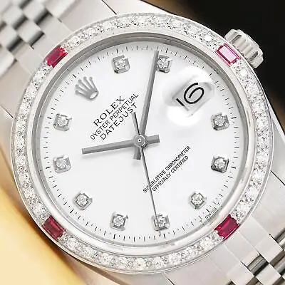 ROLEX MENS DATEJUST WHITE DIAL 18K GOLD SS DIAMOND RUBY WATCH W/ JUBILEE BAND • $9084.34