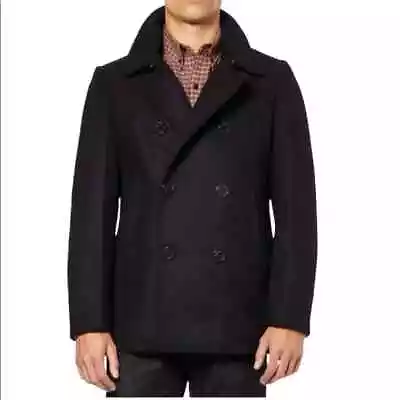 J. Crew Men's Medium Double Breasted Wool Blend Pea Coat Black Anchor Buttons • $71.99