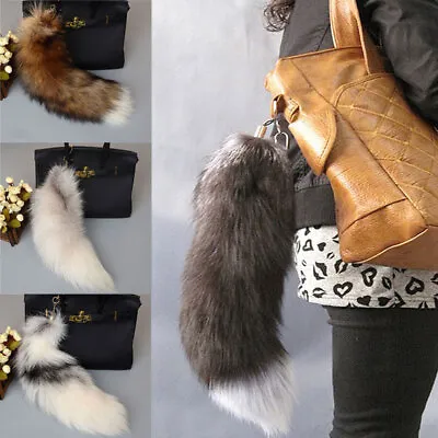 Fashion Faux Fur Fox Tail Cosplay Bag Charm Keyring Keychain Jewelry Gifts 40cm • $8.29