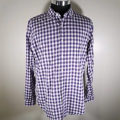 J. Crew Shirt Mens Medium Light Weight Button Up Purple Gingham Long Sleeve • $7.99