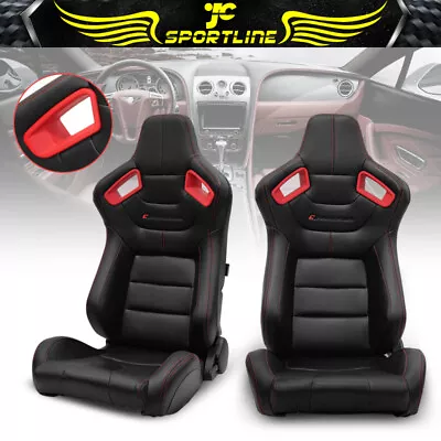 Universal Reclinable Racing Seat Red Bezel X2 Dual Slider PU & Carbon Leather • $348.99