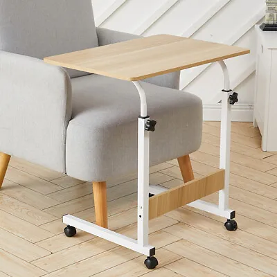 Adjustable Sofa Side Snack Table Coffee End Bedside Table Laptop Desk On Wheels • £18.95
