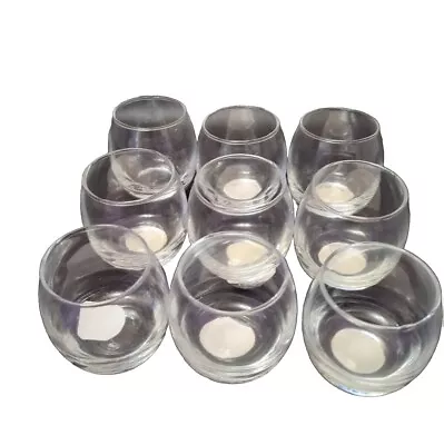 9 Tealight Candle Holder Set Clear Glass Votive Candle Holders 2.5  W/ Candle • $10