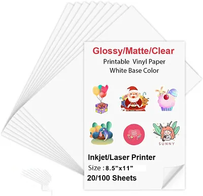 Printable Vinyl Sticker Paper Glossy Matte Clear Label For Inkjet Laser Printer • $9.99