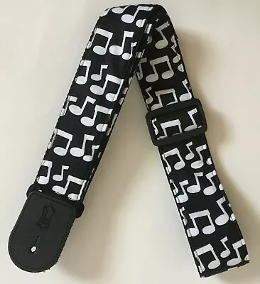 Music Notes Guitar Strap 2  Black & White Adjustable Musician Rock Cool Hero NEW • $17.99