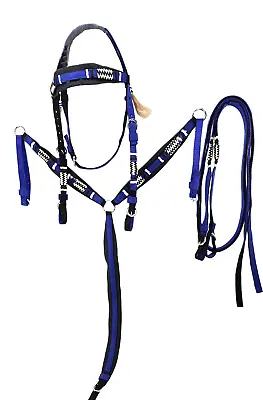 D.A. Brand COB Blue Poly Bridle Set Neoprene Padding And Braided Rawhide Trim • $40