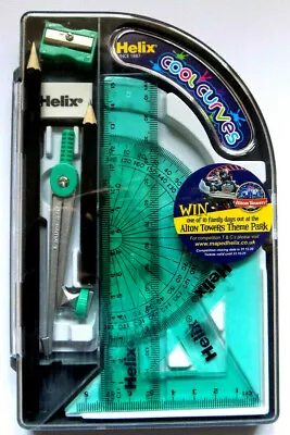 Green Helix Cool Curves Maths Set Ruler Set Square Protractor Pencils Compass   • £5.75