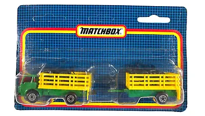 Matchbox Twin-Pack Green/Yellow Cattle Truck And Wagon W/Cattle- Sealed 1987 • $29.95