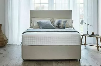 NEW FABRIC DIVAN BED + MEMORY SPRUNG MATTRESS+HEADBOARD 3FT 4FT6 Double 5FT KING • £280