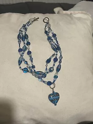 Triple Strand Murano Glass Heart Necklace (blue) • £20