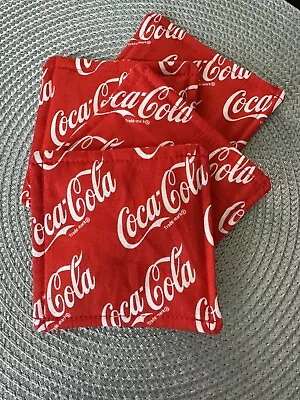 Set Of 4 Coca Cola Coasters Lined With Checkered Fabric On Back Coke Coasters • $14.99