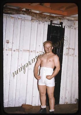 Military Man Boxer Shorts Boxing Pose 1950s 35mm Slide Red Border Kodachrome • $22.99