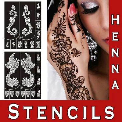 Temporary Tattoo Henna Stencils Glitter Mehndi Template Body Art Hand Lace • £3.98