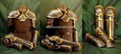 Medieval LOTR Elven Dwarf Armor Pair Of Pauldrons W Gorget Bracers & Leg Greaves • $324.72