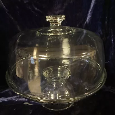 Round Glass Cake Stand Plate With Dome Lid Pedestal Centerpiece • $19.99