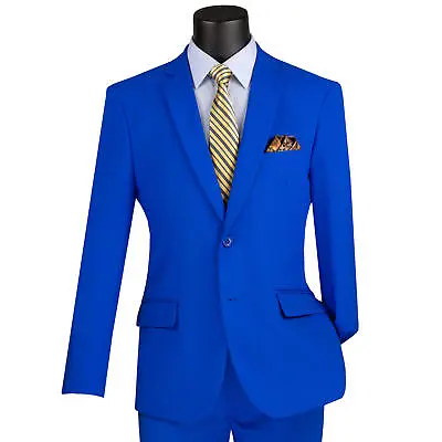 LUCCI Men's Royal Blue 2-Button Slim-Fit Poplin Polyester Suit NEW • $75