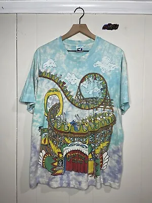 $240 • Buy Rare 1993 GDM Grateful Dead Roller Coaster Carnival Tye Dye Liquid Blue XL Shirt