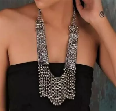 Ethnic Traditional Bollywood Style Oxidized Silver Long Indian Necklace Jewelry • $24.02