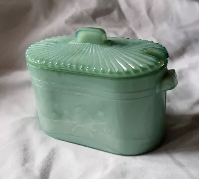 Westmoreland Mould MOSSER Made Green Wash Boiler Jadeite Condiment Jar • $30