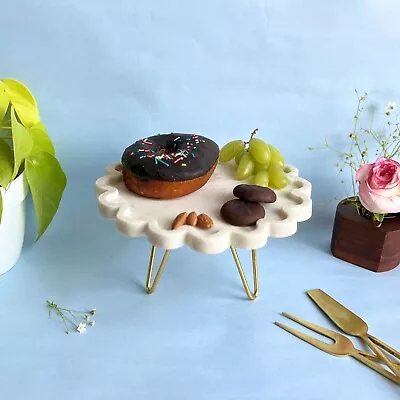 Round Floral Marble Pastry Stand Cup Cake Marble Birthday Anniversary Cake Stand • $120