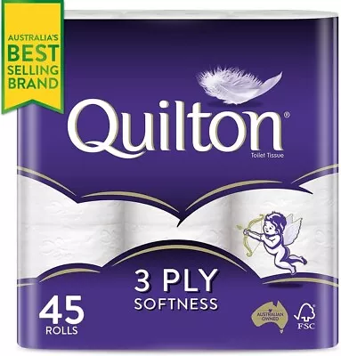 Toilet Paper 45 Rolls Quilton 3 Ply White Soft Tissue Bulk | FREE SHIPPING | NEW • $32.44