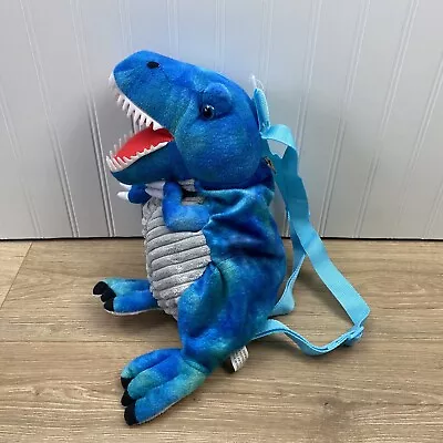 Dinosaur T-Rex Plush Backpack Adjustable Straps Zip Close Hobby Lobby Blue • $8.49