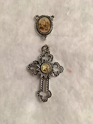 San Lazaro Rosary Set Cross/Center |Rosary Making Parts | Silver Tone • $8.99