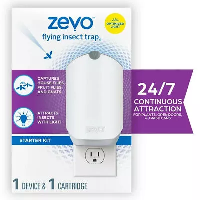 Zevo Flying Insect Fly Trap 1 Device + Refill  Featuring Blue UV Light • $19.97