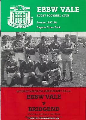 Ebbw Vale v Bridgend 26 Mar 1988 Ebbw Vale  RUGBY PROGRAMME • £4.99