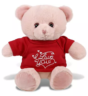 DolliBu I LOVE YOU Super Soft Baby Pink Bear Plush With Red Shirt - 8 Inches • $19.97