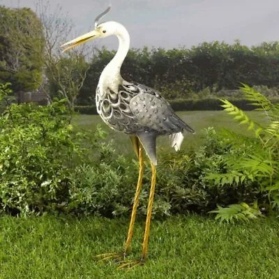 Solar Power Heron Garden Ornament LED Exotic Bird Statue Copper Effect Light • £37.99