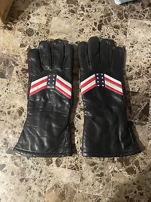 Olympia Sports VTG Mens Black Motorcycle Gauntlet Gloves Leather Size L • $20