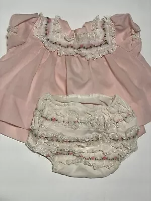 Vintage Baby Girl Dress Pink Ruffle Lace Dress And Matching Bottom No Tags • $10.95