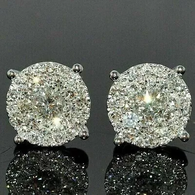 1Ct Round Cut Real Moissanite Men's Cluster Stud Earrings 14K White Gold Plated • $81.99