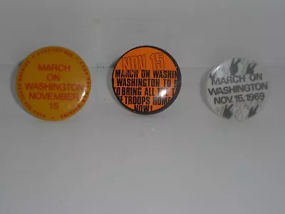 Anti-War 3 VINTAGE 1969 Nov. 15th  MARCH ON WASHINGTON  Pin Backs • $45.55