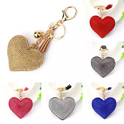 Pendant Keychain Bag Keyring Key Chain Charm Heart Crystal Rhinestone Handbag • £3.11