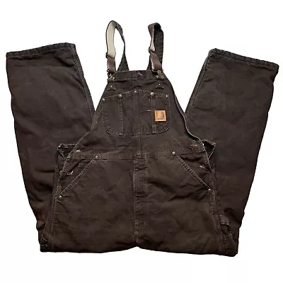 Carhartt Duck Bib Overalls Mens 36x32 Brown Double Knee Workwear Heavyweight • $89.95