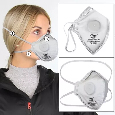 FFP3 Dust Masks VALVED Safety FACE Mask FOLD Flat Respirator Protection • £3.49