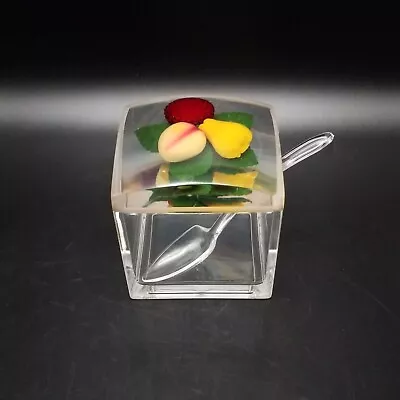 Square Lucite Acrylic Jam Preserve Pot & Spoon • £9