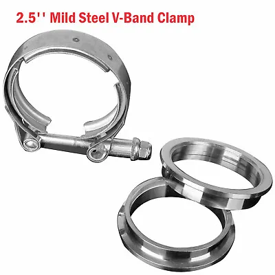 $14.99 • Buy 2.5  Mild Steel V-Band Clamp + 2× Male/Female Flange For Exhaust Downpipes Turbo