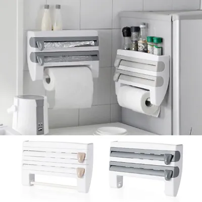 £14.94 • Buy 4 In 1 Kitchen Roll Dispenser Cling Film Tin Foil Wall Mounted Towel Holder Rack