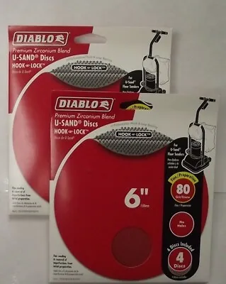 Diablo DCD060080H04W 2-4 Pack's U-Sand Hook & Lock 6  80 Grit Sanding Discs • $2.75