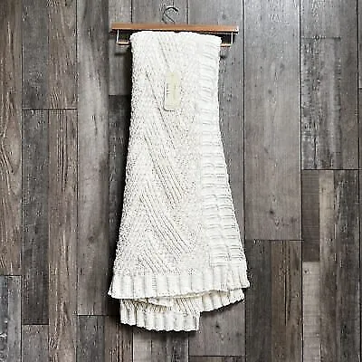 Nicole Miller Artelier Cable Knit Throw Blanket Crochet Ivory Cream Cableknit • £86.79