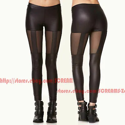 Forever21 Punk Black Celebrity Runway Suspender Vogue Mesh Panel Goth Leggings • $50.88