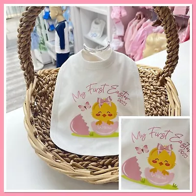 Personalised Baby Girls First Easter Bib Pink Easter Chick Cute 1st Easter 2024 • £5.99