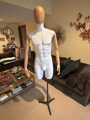 Very Lightly Used White Fiberglass 3/4 Torso Male Mannequin Wooden Flex Arms  • $200