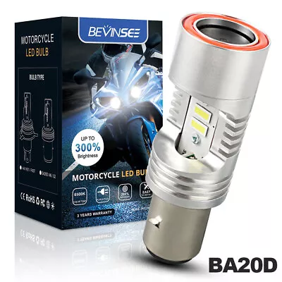 BEVINSEE H6 BA20D 25W Motorcycle LED Headlight Bulb Fog Lamp With Red Angel Eyes • $11.99