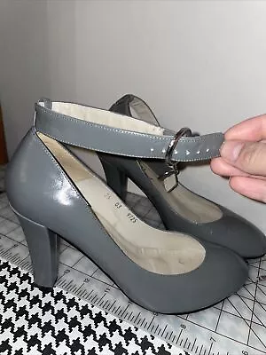 Pumps Women's Size 25cm/8 Gray Leather Ankle Strap Pin-up Shoes Read Description • £26.99